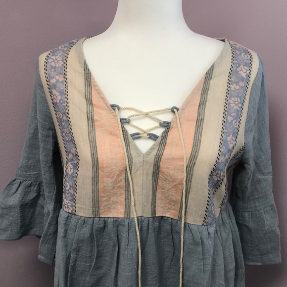 Babydoll Blue Dress with Tassel front - Picture 4 of 8